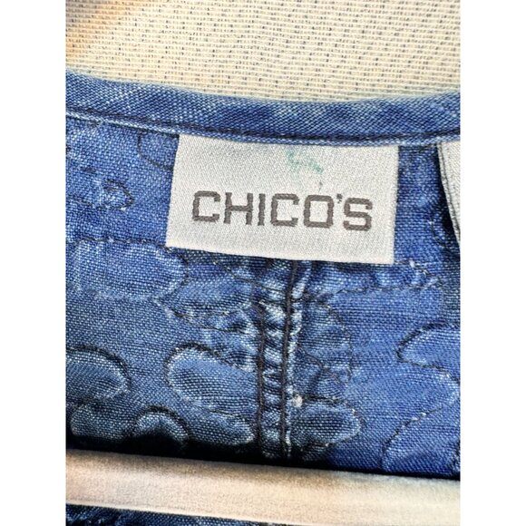 Chicos Embroidered Linen Jacket Size 1 Blue 100% Linen Floral Design - Picture 3 of 9